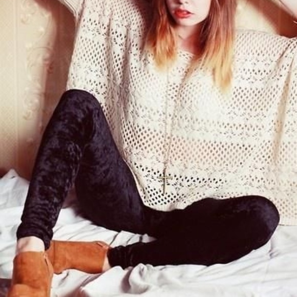 Pants - BLACK CRUSHED VELVET LEGGINGS